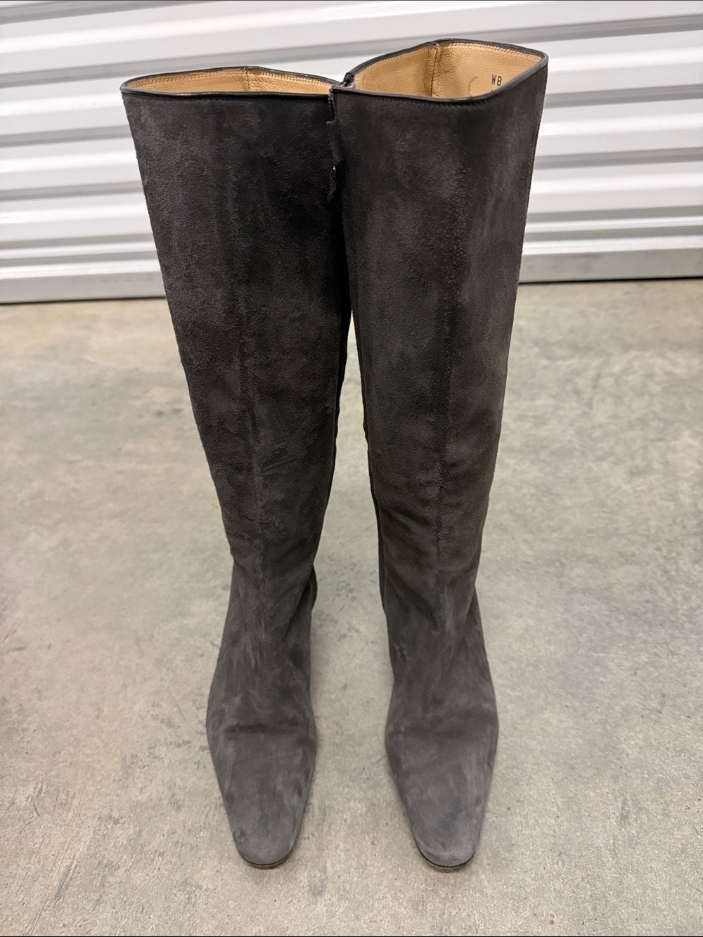 Ralph Lauren Vintage Charcoal Suede Knee-High Heeled Boots